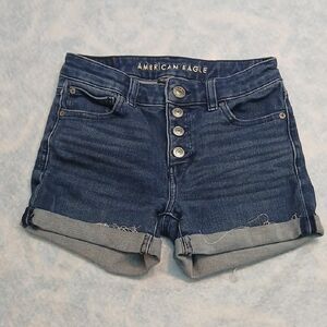 American Eagle Outfitters The Dream Shorts Blue Denim Button Fly Midi Shorts Sz2